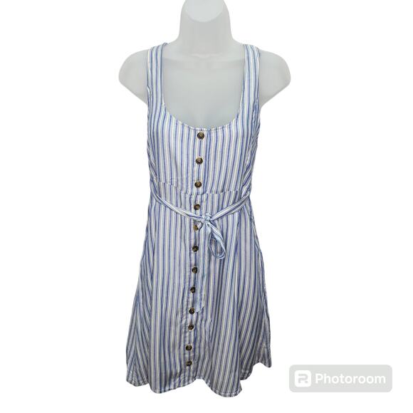 American Eagle Blue & White Striped Sleeveless Button Front Summer Dress Large - Picture 1 of 11